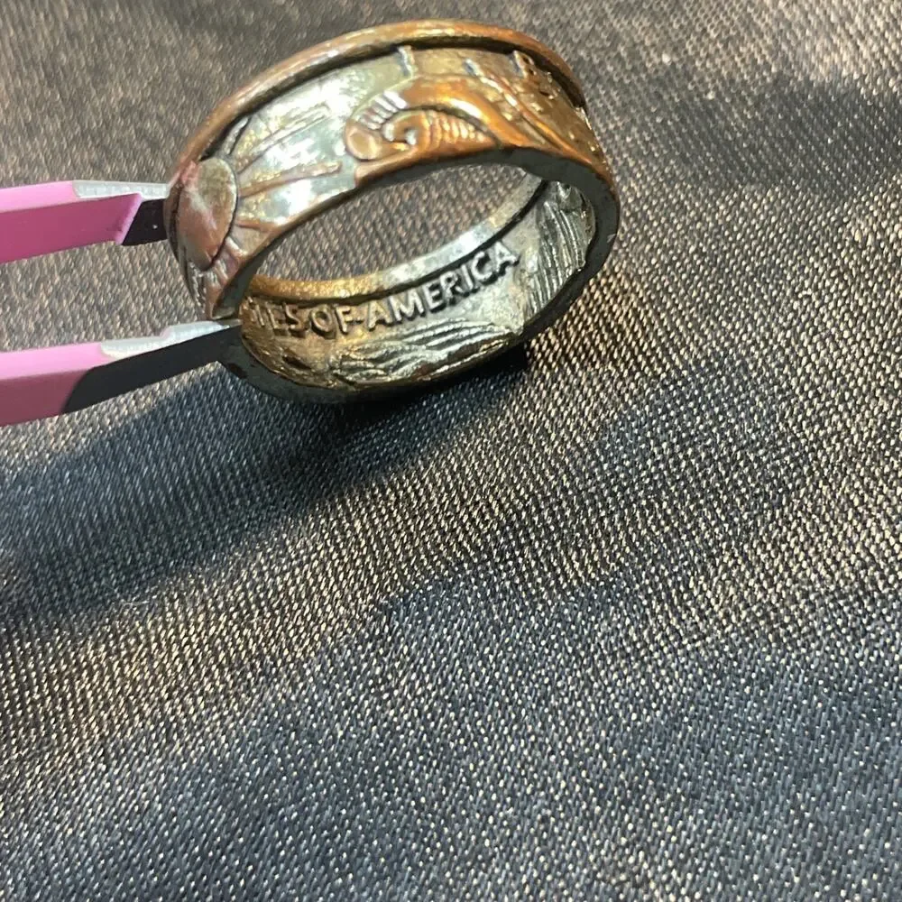 Vintage 1945 Silver Embossed Statement Ring Handmade Artisan Band Sz 9
